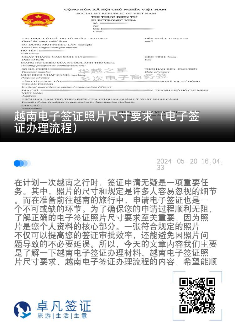 越南电子签证照片尺寸要求（电子签证办理流程）