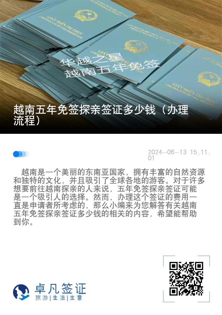 越南五年免签探亲签证多少钱（办理流程）