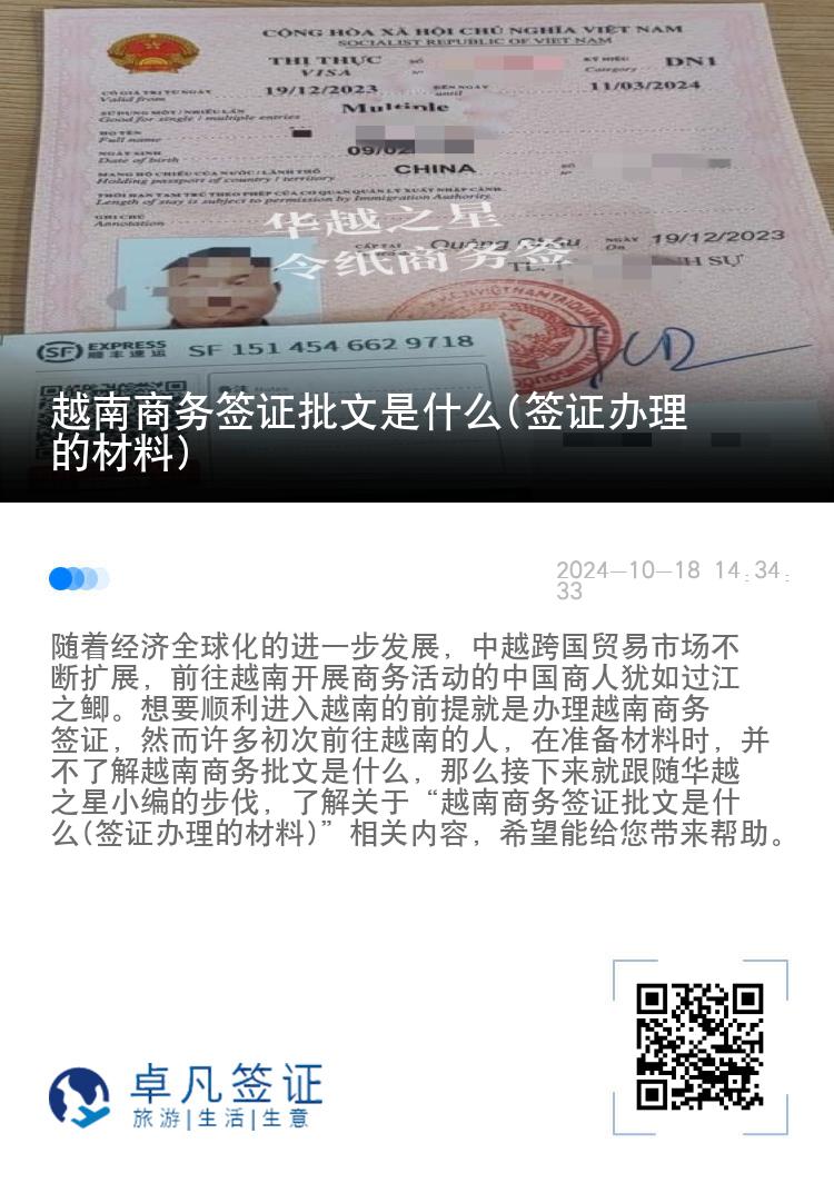 越南商务签证批文是什么(签证办理的材料)