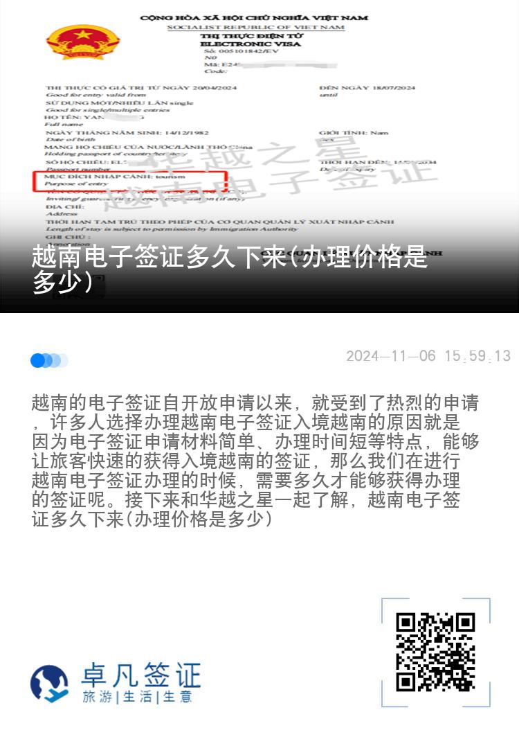 越南电子签证多久下来(办理价格是多少)